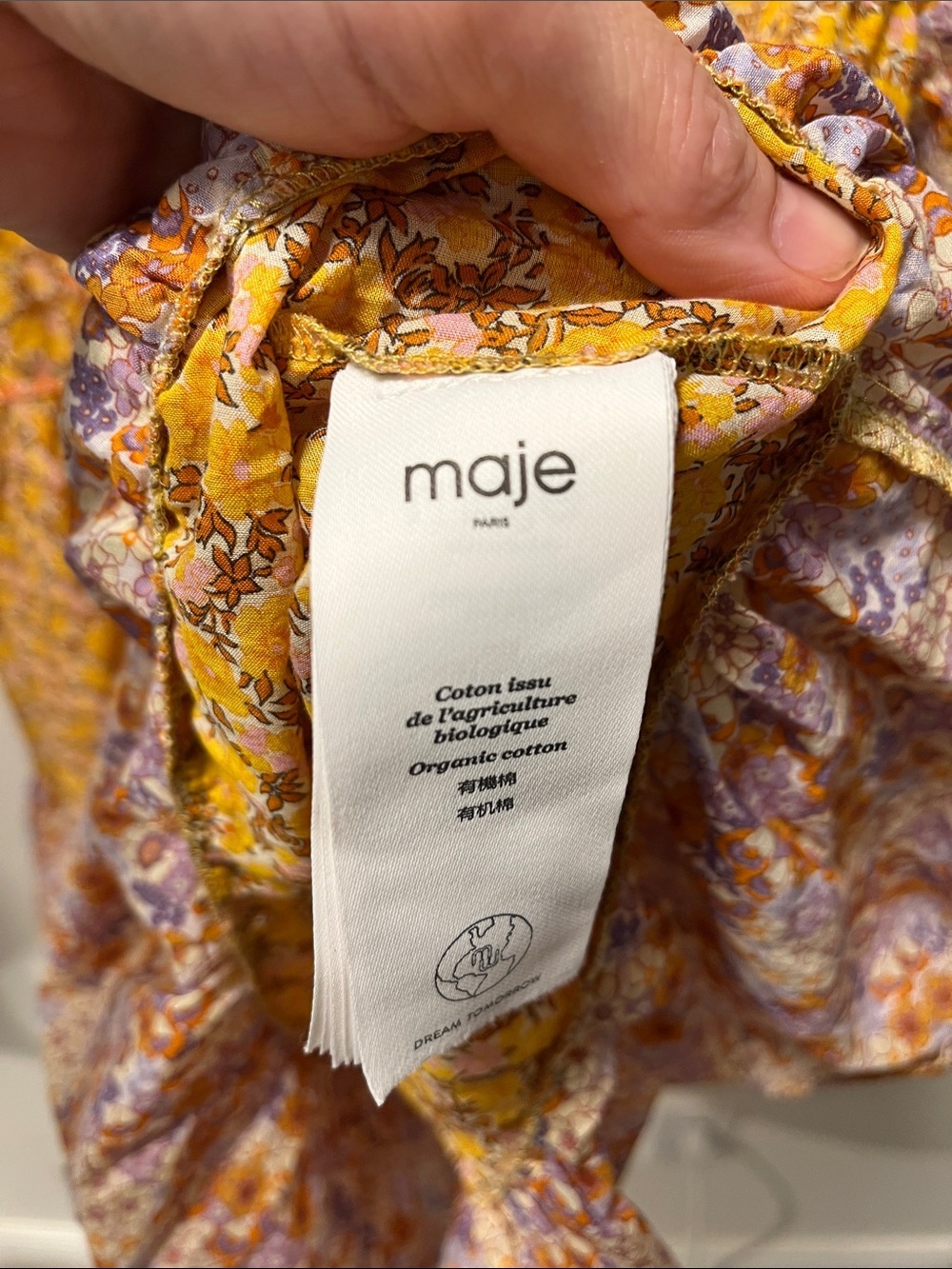 Maje Rissolette Contrast Panel Floral-Print Cotton Dress size 36 - Picture 8 of 9
